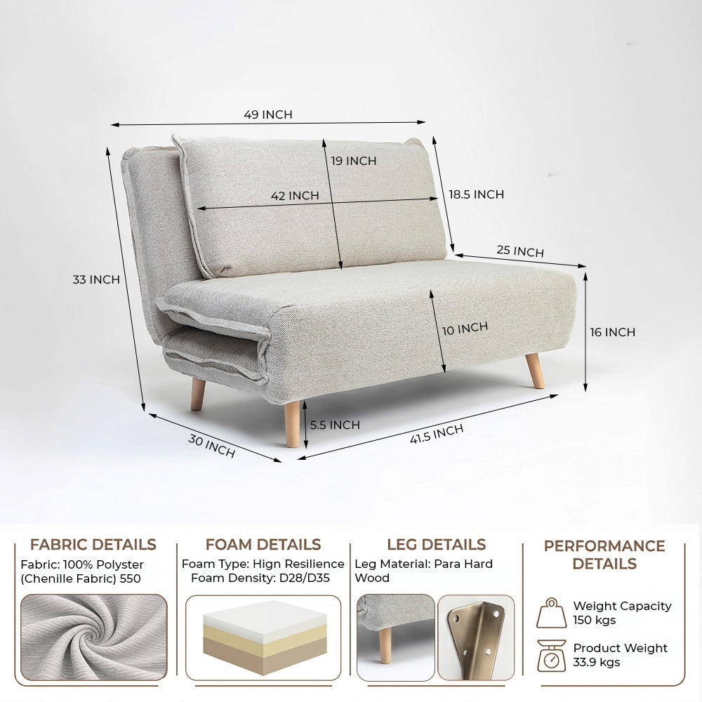 Mariah Chenille Foldable Sofa Cum Bed With Wooden Legs