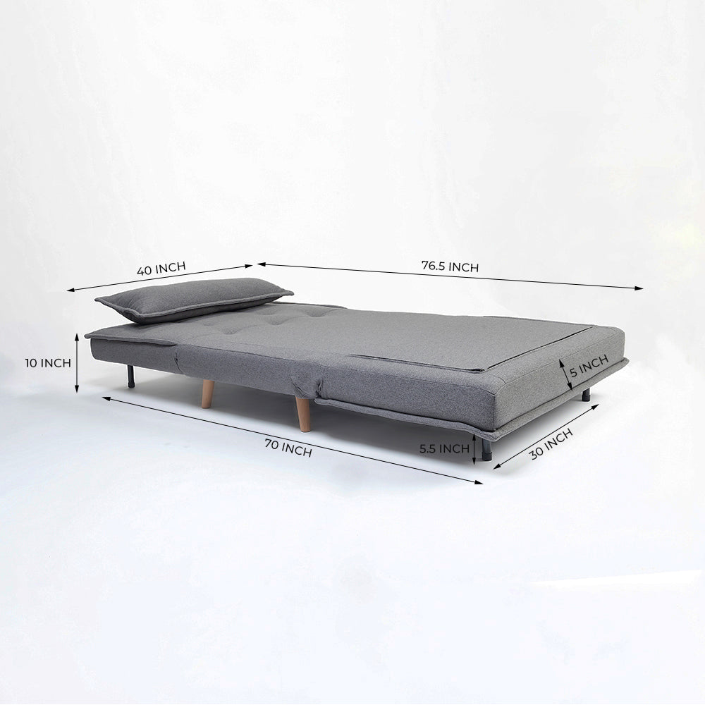 Tailor Linen Foldable Sofa Cum Bed With Wooden Legs