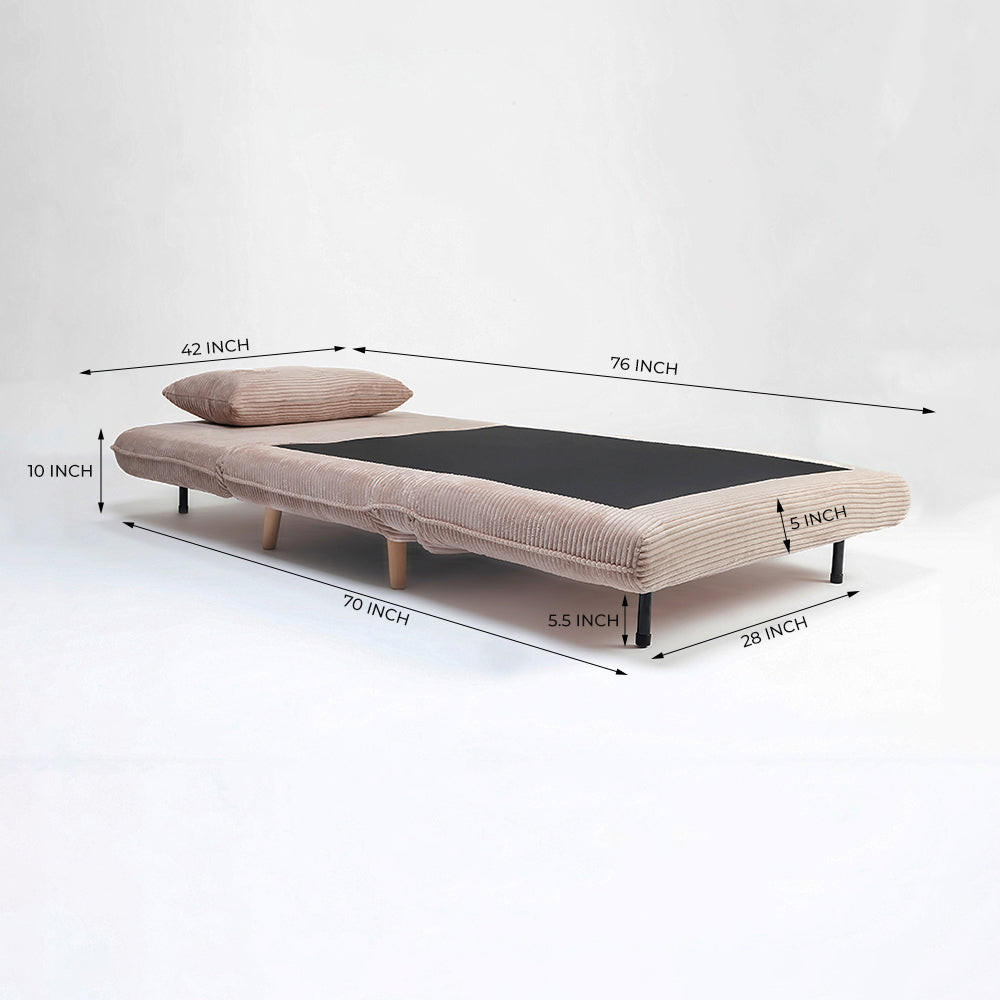 Jordan Corduroy Foldable Sofa Cum Bed With Wooden Legs