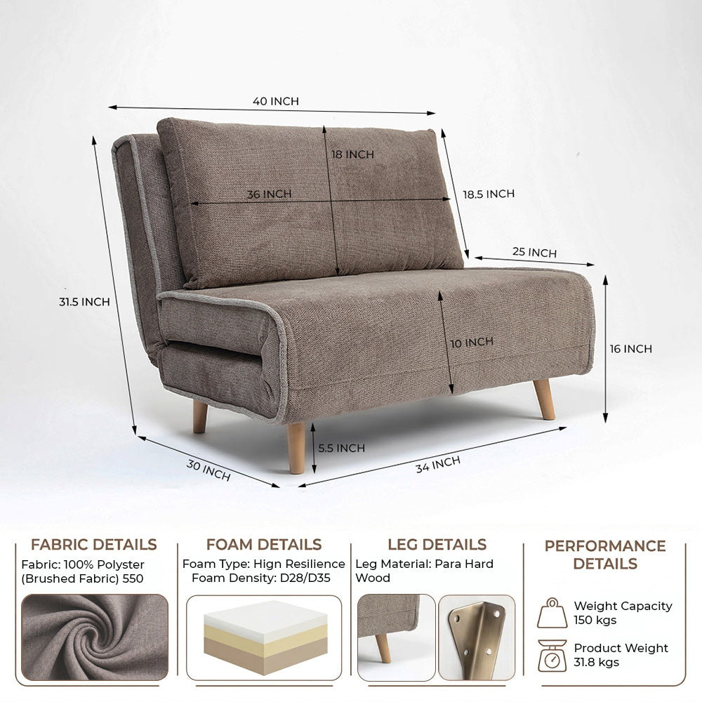 Riencar Foldable Sofa Cum Bed With Wooden Legs