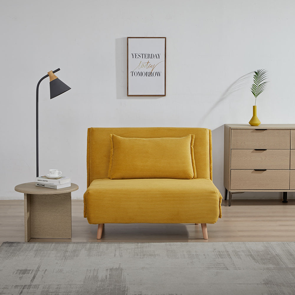 DeMarco CorduroyFoldable sofa cum Bed with Wooden Legs