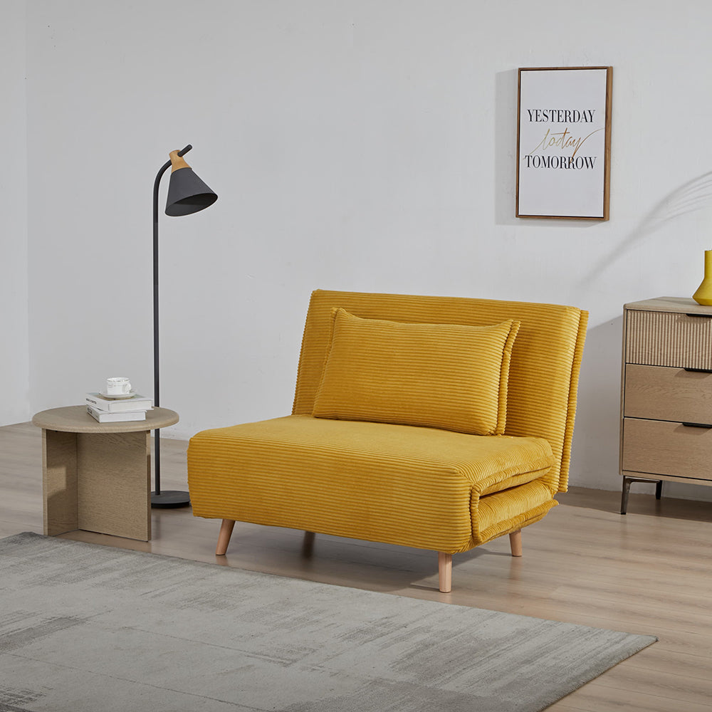 DeMarco CorduroyFoldable sofa cum Bed with Wooden Legs