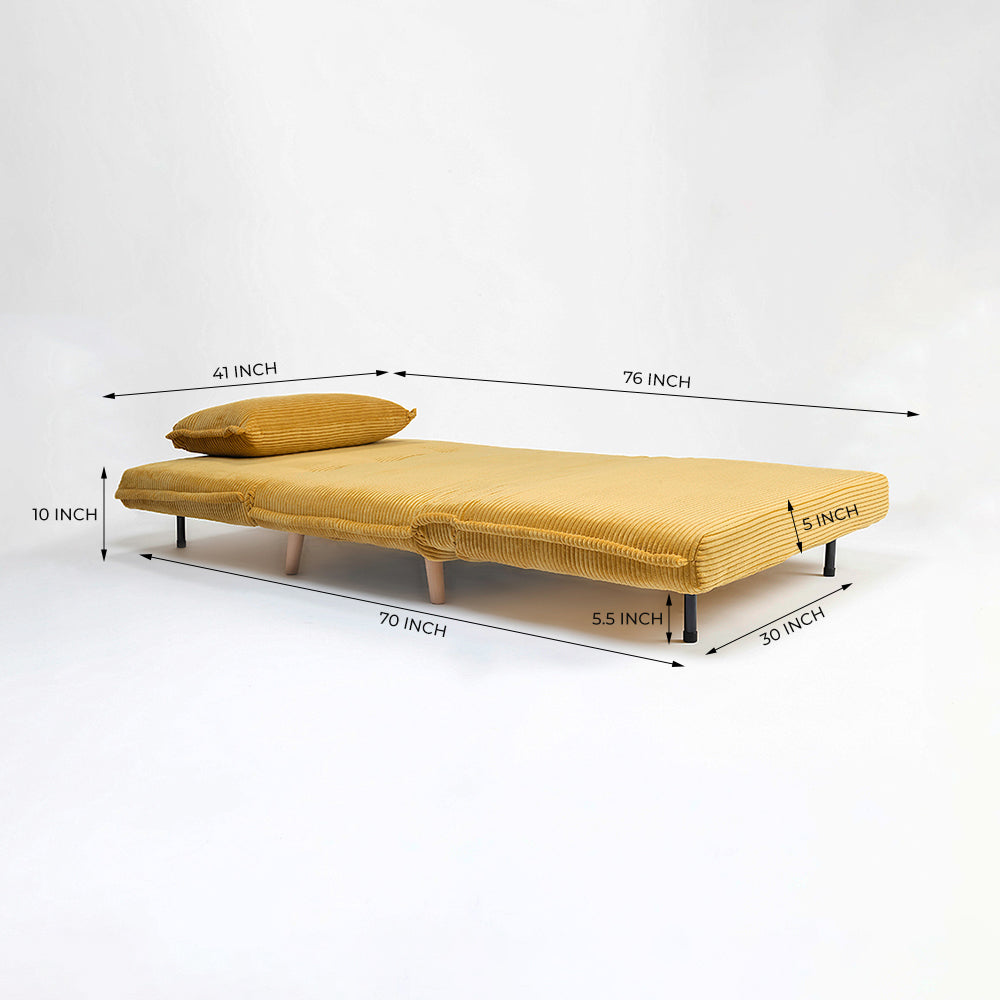 Demarco Corduroy Foldable Sofa Cum Bed With Wooden Legs