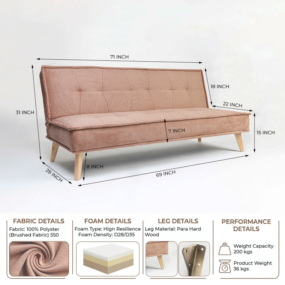Wayne 3-Seater Foldable Sofa Cum Bed With Wooden Legs