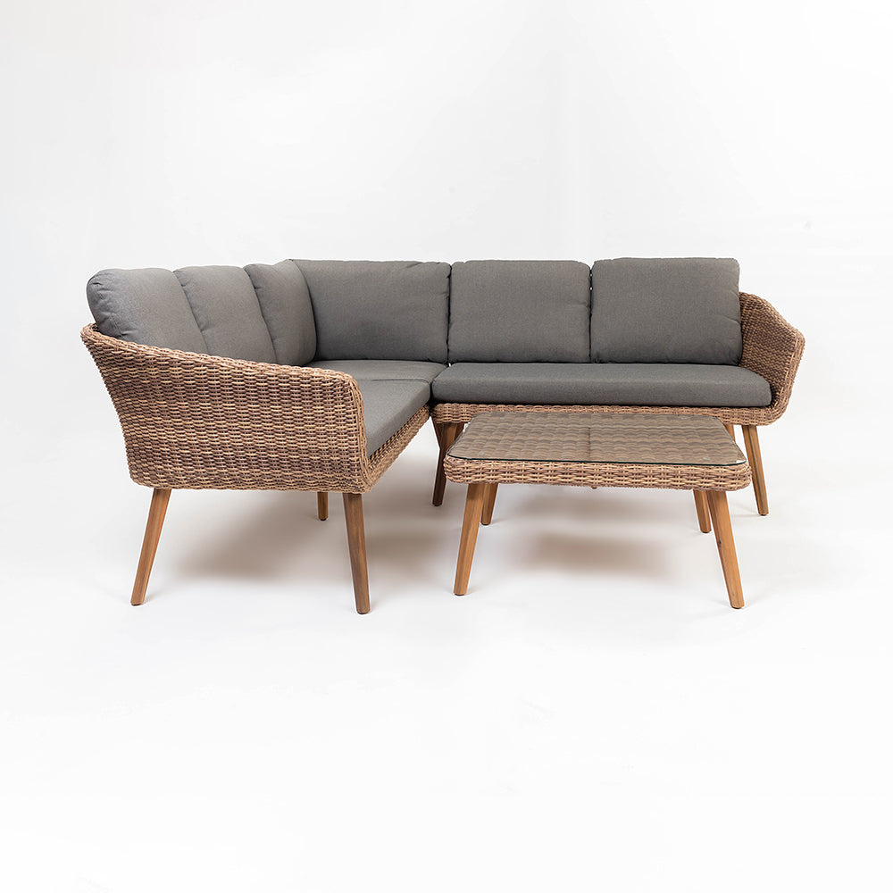 Mira 5-Seater Timber Outdoor Sofa Set with Glass Table