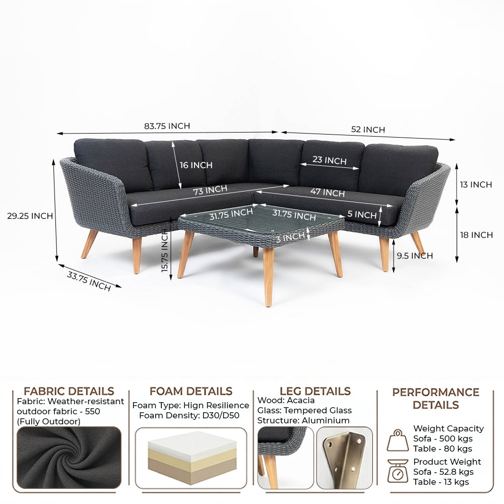 Crew 5-Seater Timber Outdoor Sofa Set with Glass Table