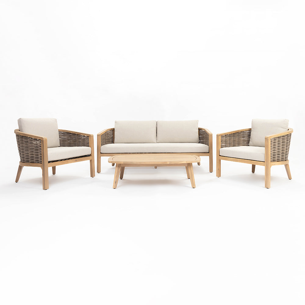 Codeine 5-Seater Timber Outdoor Lounge Set with Wooden Table - All Sofa (3 Seater) Chair Coffee Table