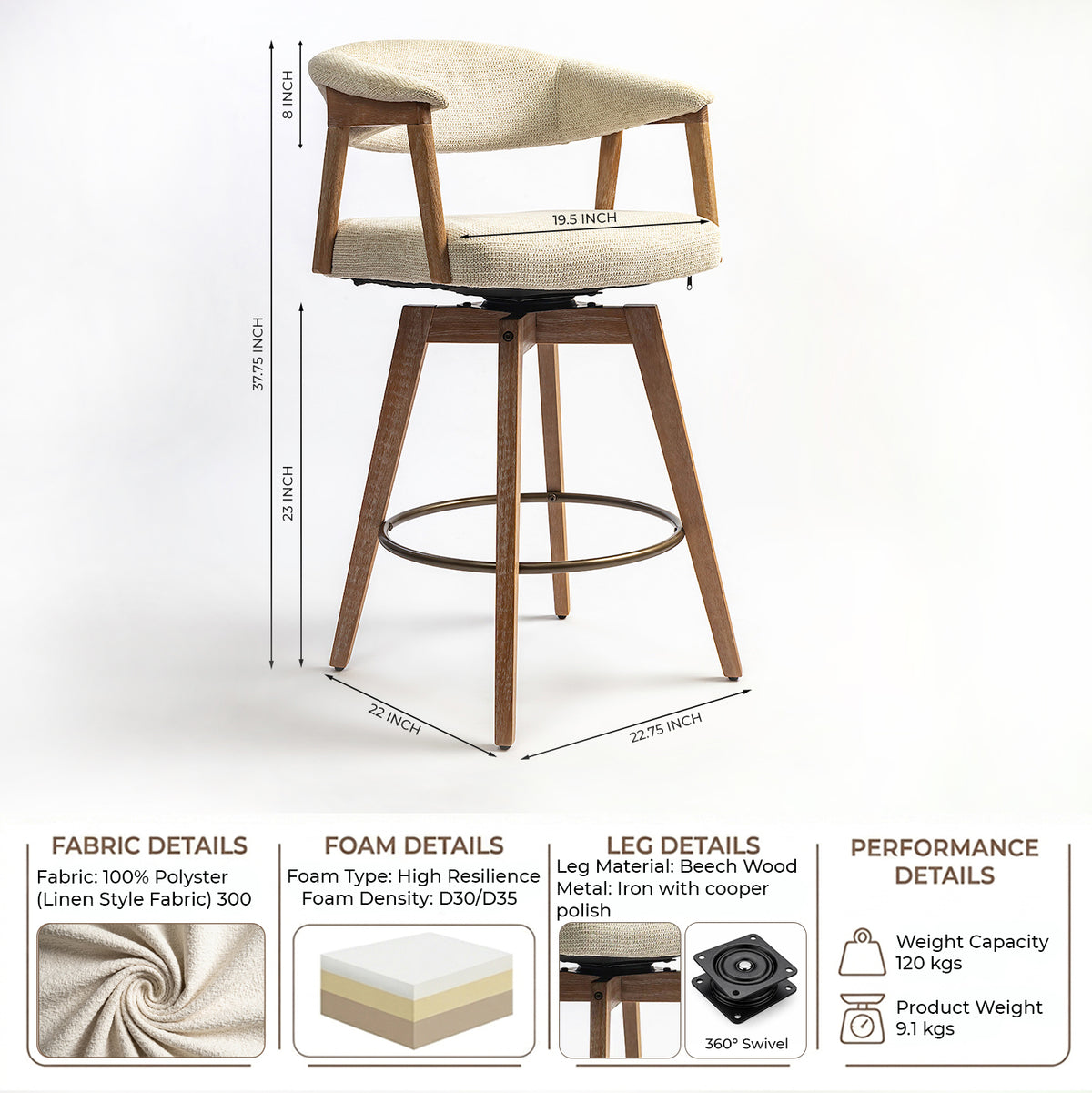 Abnor Wooden Swivel Bar Chair