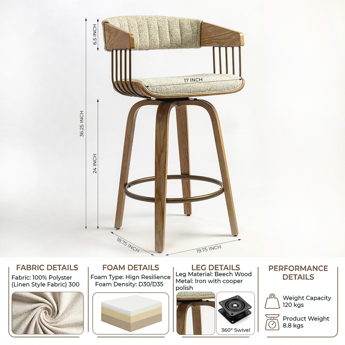 Doja Wooden Swivel Counter Chair