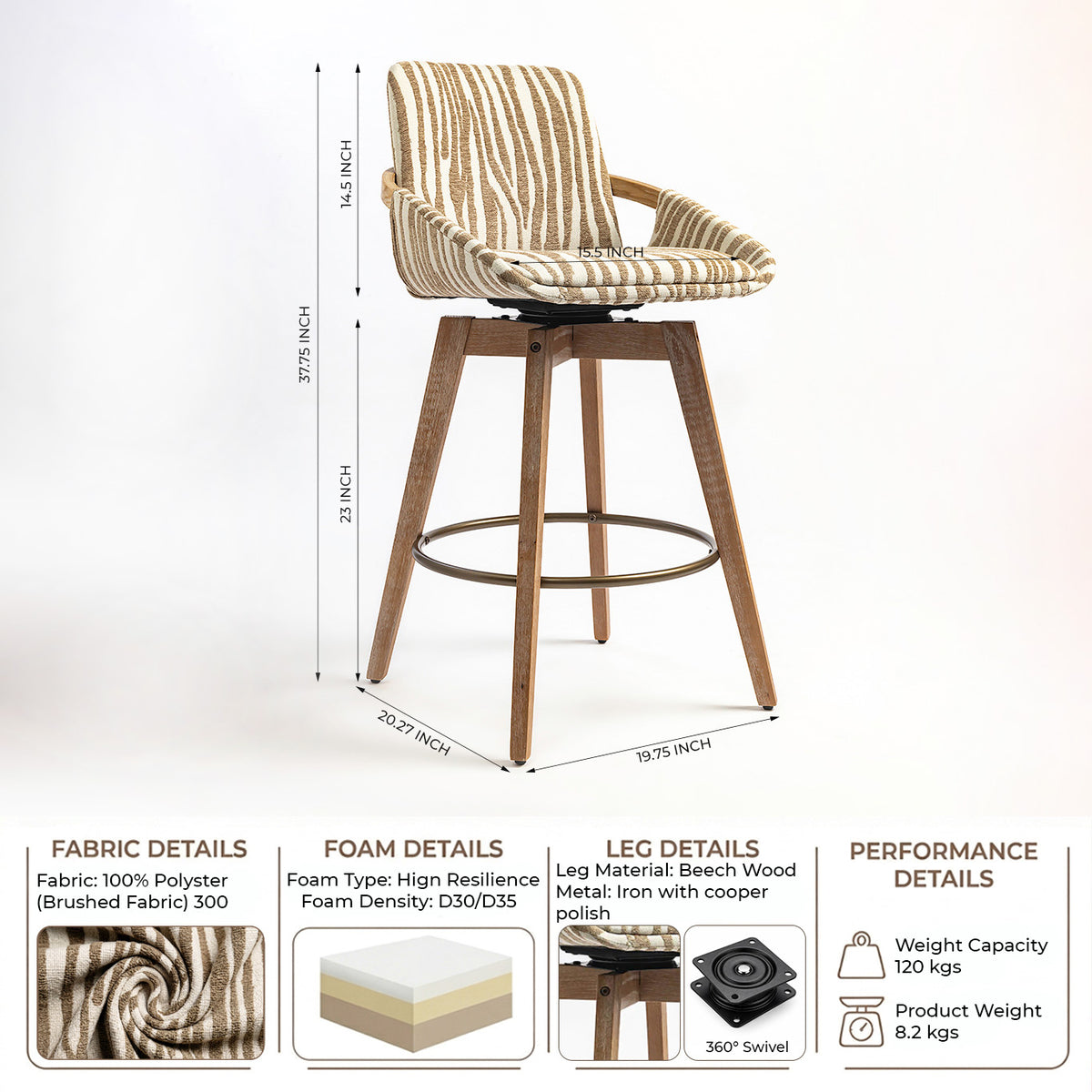 Suki Wooden Swivel Counter Chair