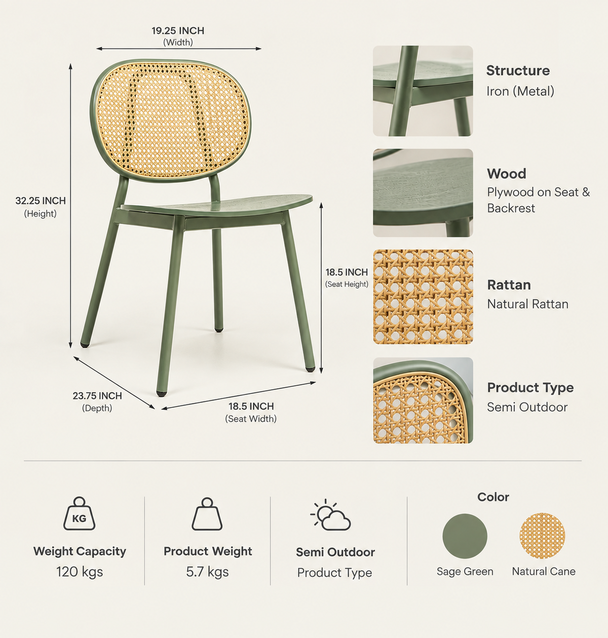 Mantis Plywood Semi Outdoor Dining Chair with Metal