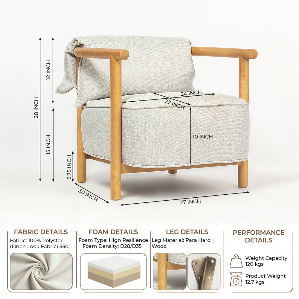 Mazzy Para Wood Arm Chair - Light Grey