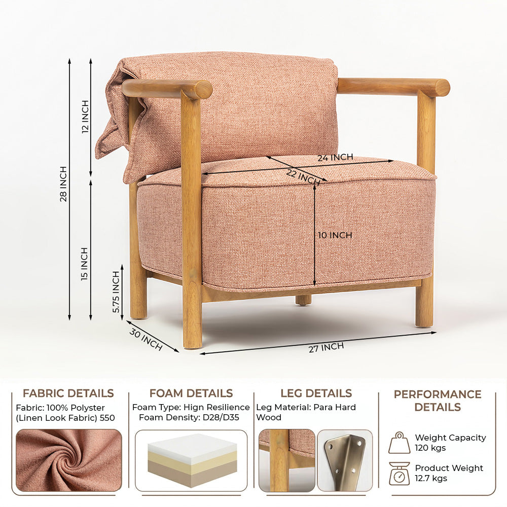Mazzy Para Wood Arm Chair - Rose Brown