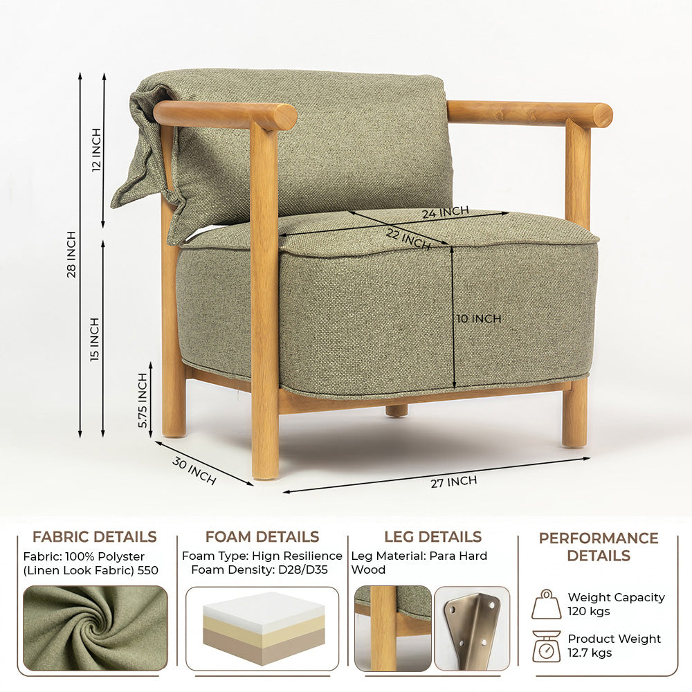 Mazzy Para Wood Arm Chair - Sage Green