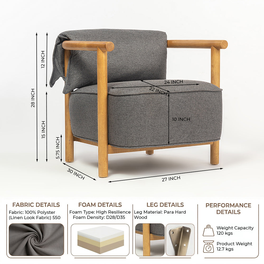 Mazzy Para Wood Arm Chair - Dark Grey