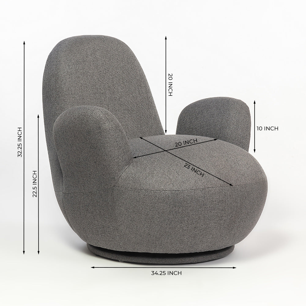 Liana Wooden Swivel Lounge chair - Dark Grey