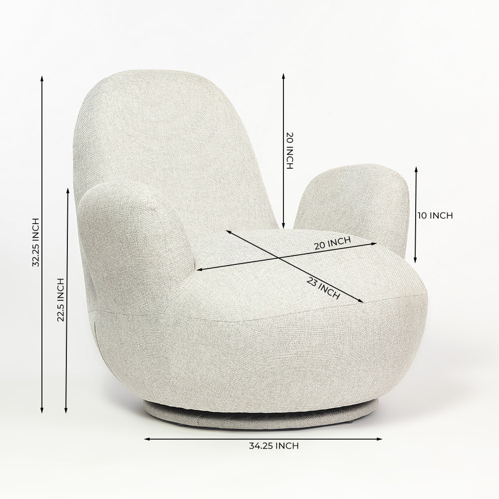 Liana Wooden Swivel Lounge chair - Light Grey