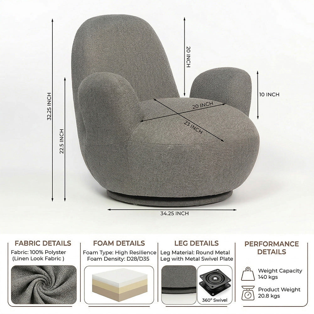 Liana Wooden Swivel Lounge chair - Dark Grey