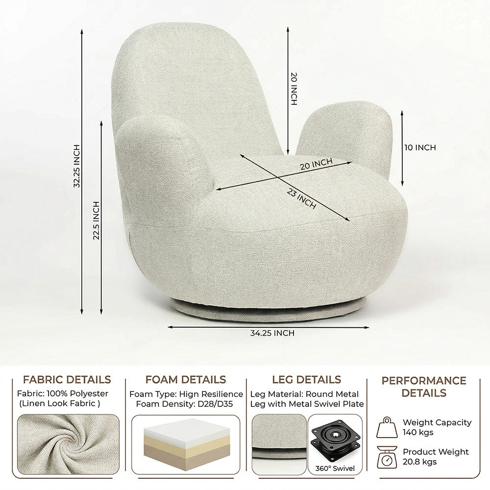 Liana Wooden Swivel Lounge chair - Light Grey