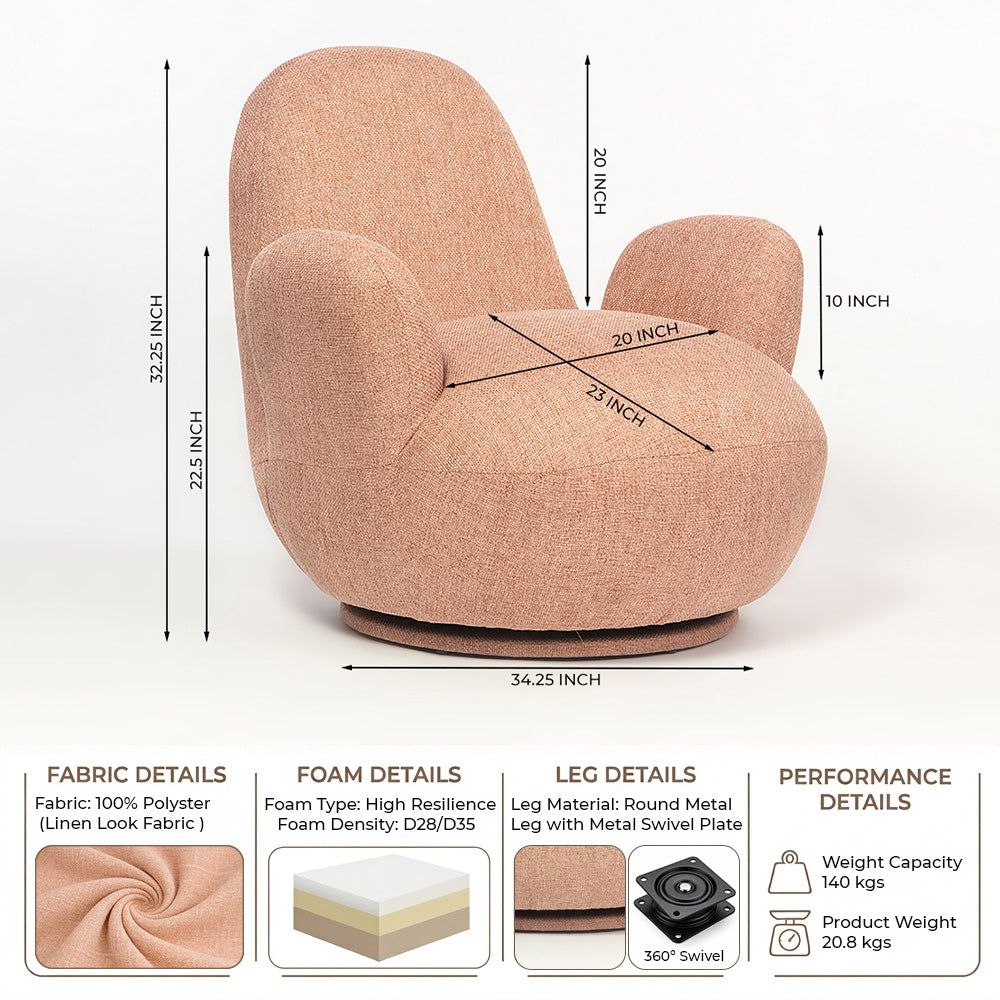 Liana Wooden Swivel Lounge chair - Rose brown