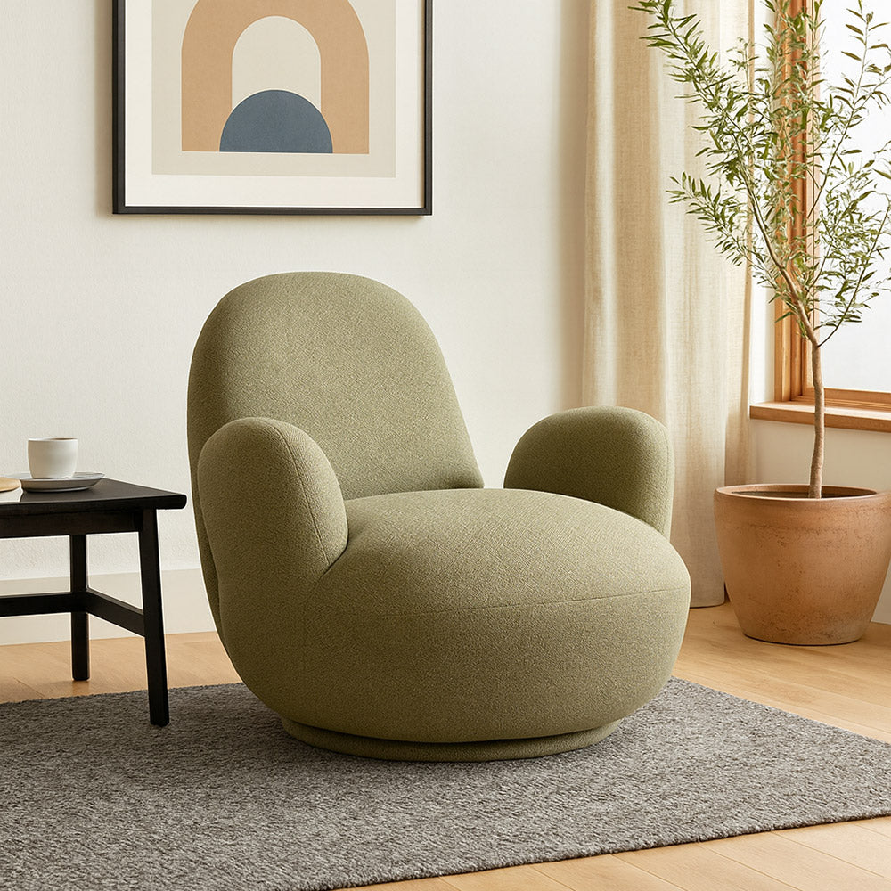 Liana Wooden Swivel Lounge chair - Sage Green