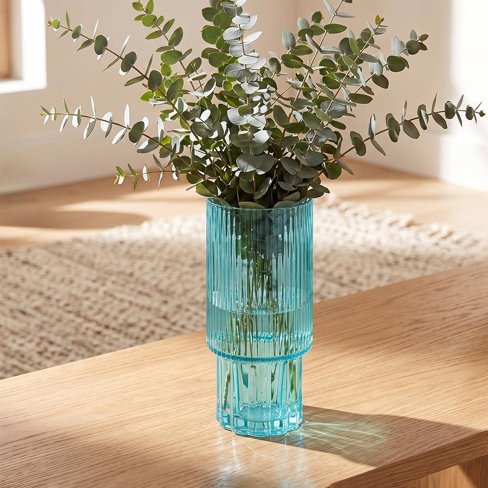 Current Aqua Blue Ribbed Glass Table Vase