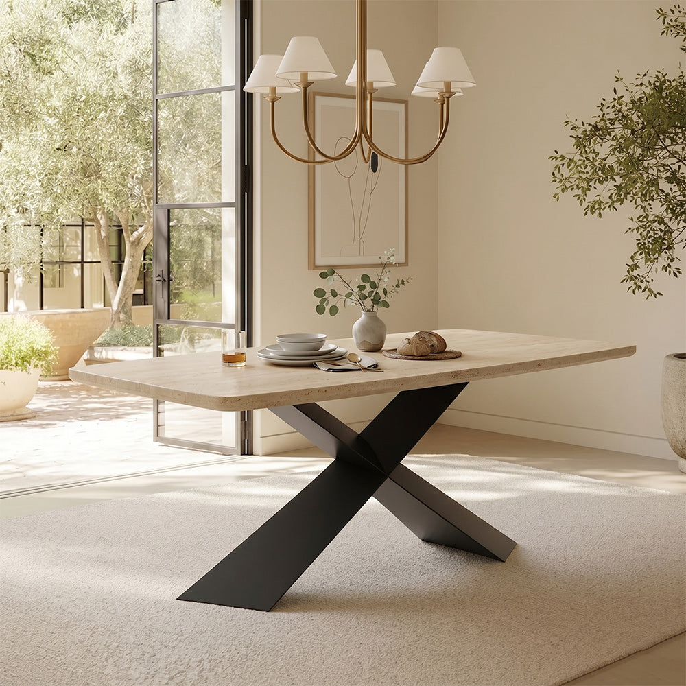 Immune Marble 8 Seater Dining Table with Iron - Black - Botticino