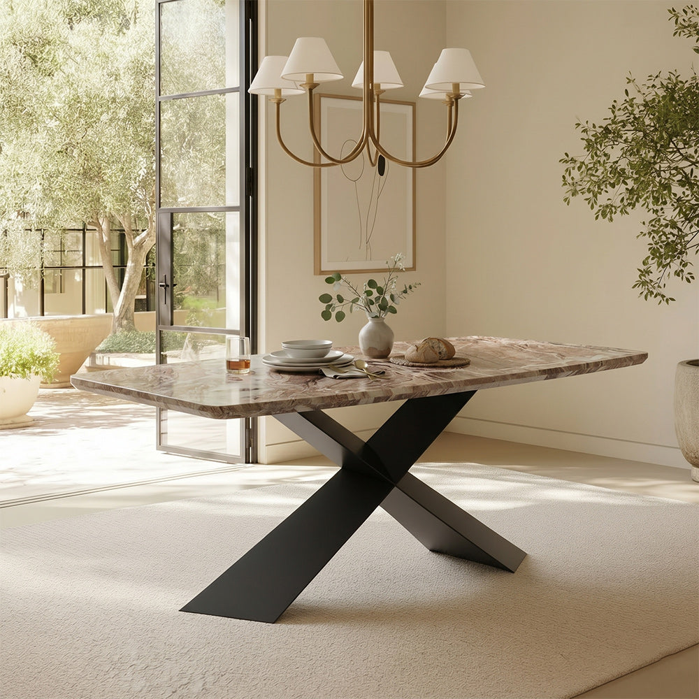 Immune Marble 8 Seater Dining Table with Iron - Black - Toranto