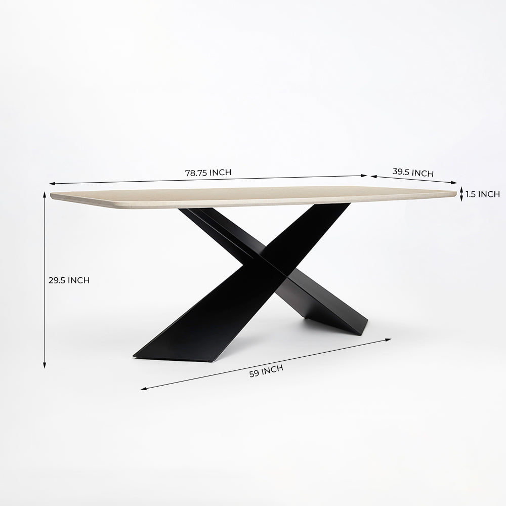 Immune Marble 8 Seater Dining Table with Iron - Black - Botticino
