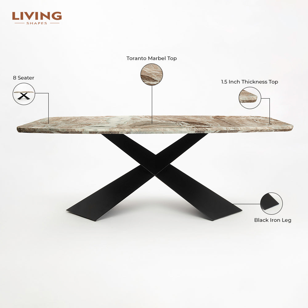 Immune Marble 8 Seater Dining Table with Iron - Black - Toranto