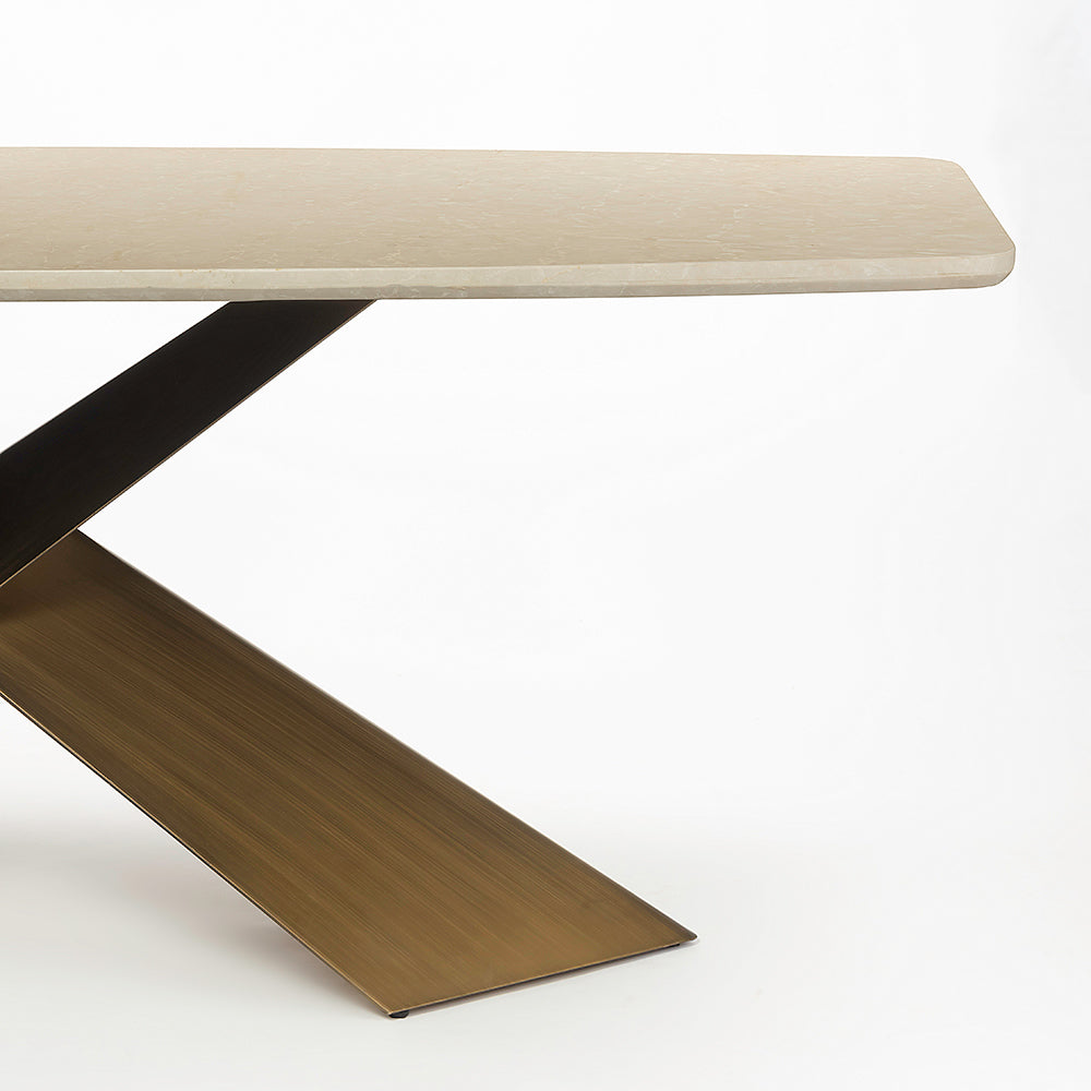 Immune Marble 8 Seater Dining Table with Iron - Brass - Botticino