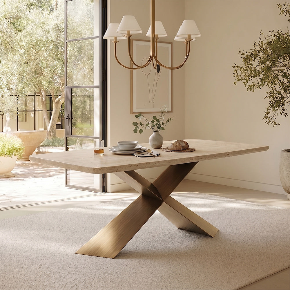 Immune Marble 8 Seater Dining Table with Iron - Brass - Botticino