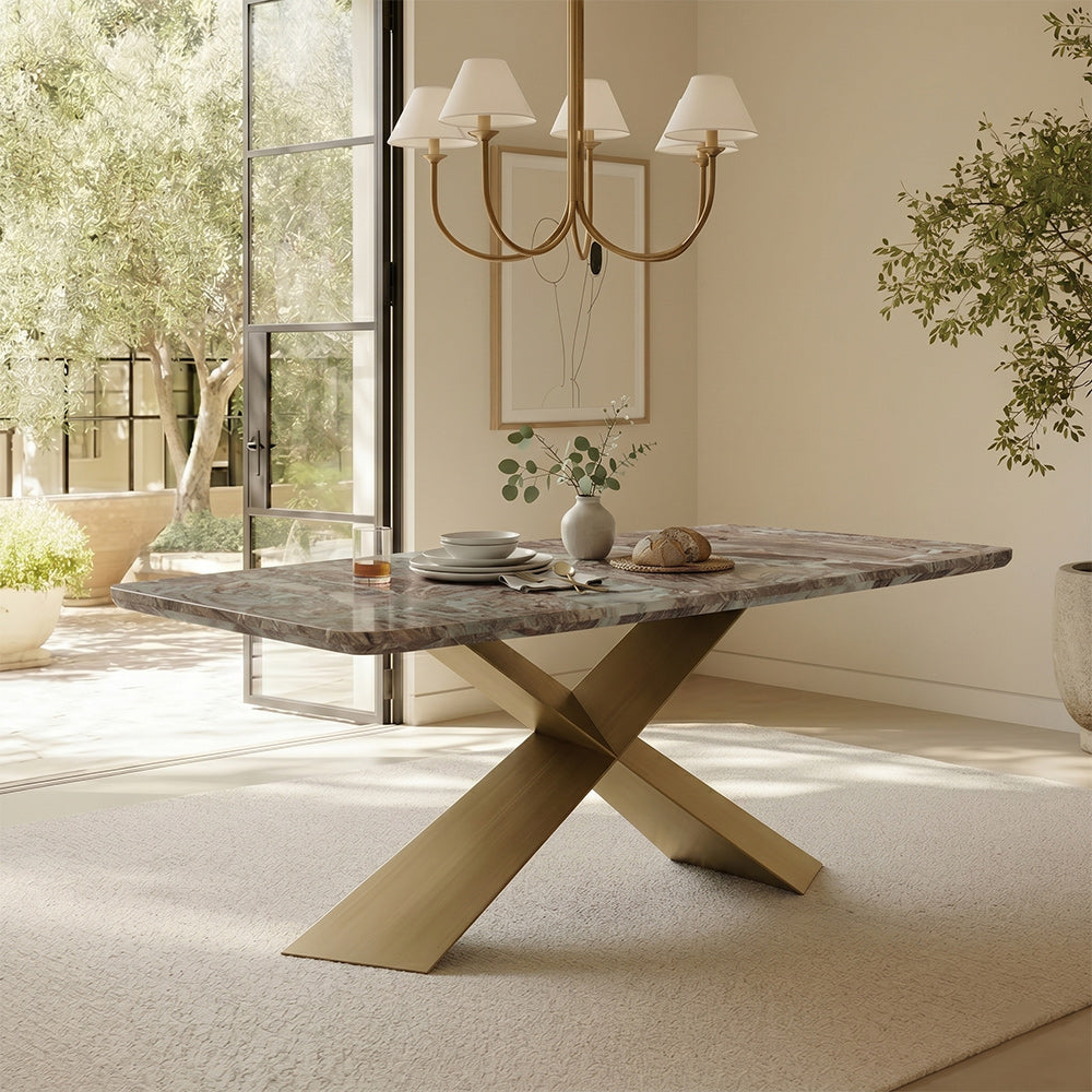 Immune Marble 8 Seater Dining Table with Iron - Brass - Toranto