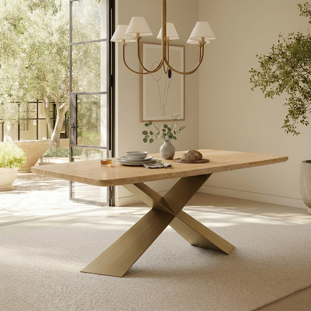 Immune Marble 8 Seater Dining Table with Iron - Brass - Travertine