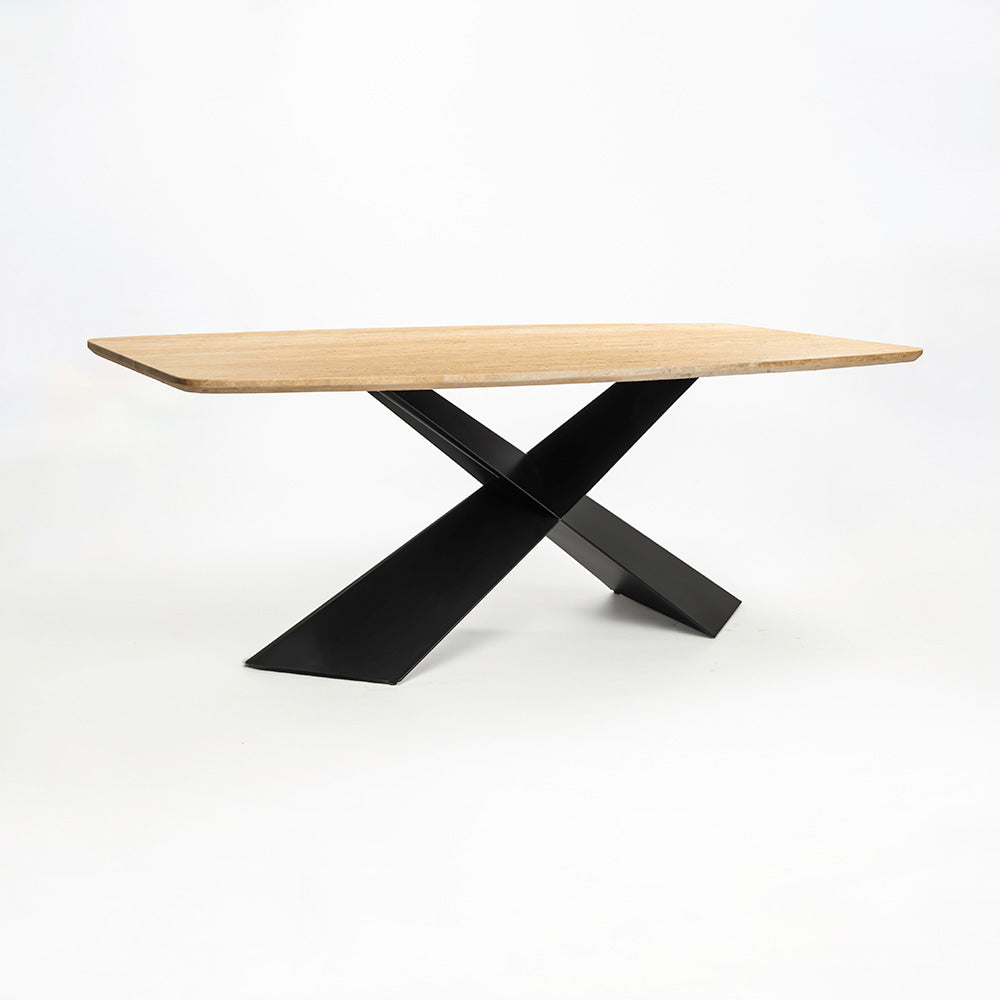 Immune Marble 8 Seater Dining Table with Iron - Black - Travertine