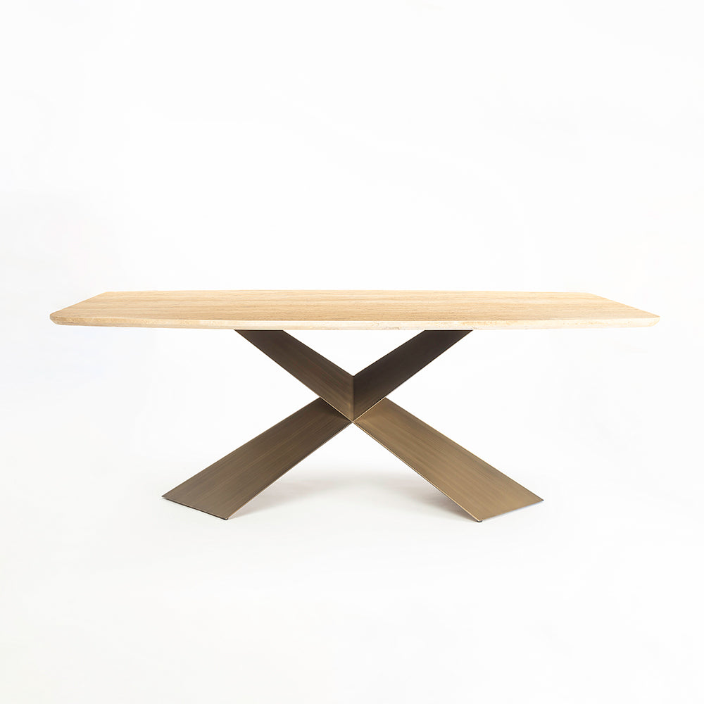 Immune Marble 8 Seater Dining Table with Iron - Brass - Travertine