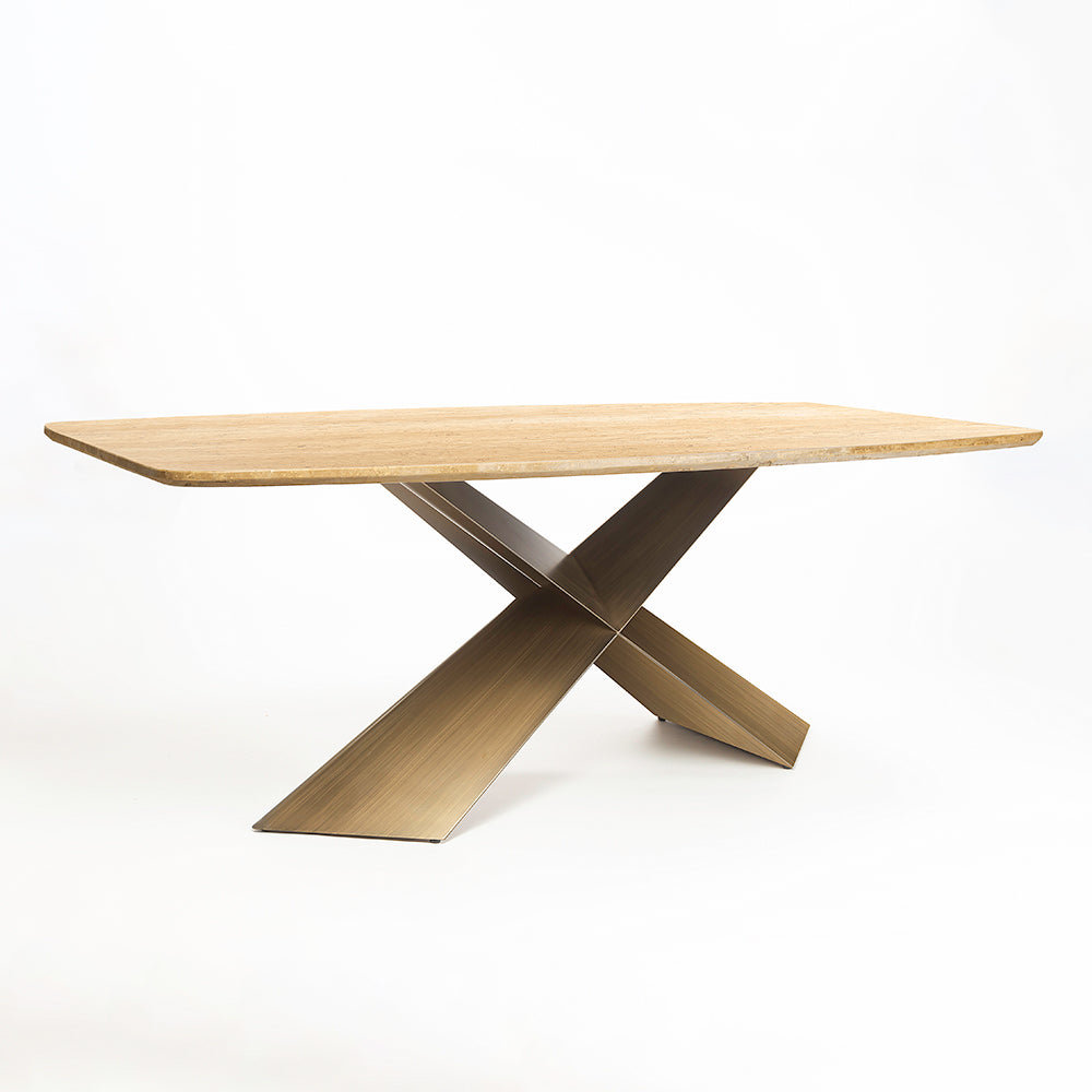 Immune Marble 8 Seater Dining Table with Iron - Brass - Travertine