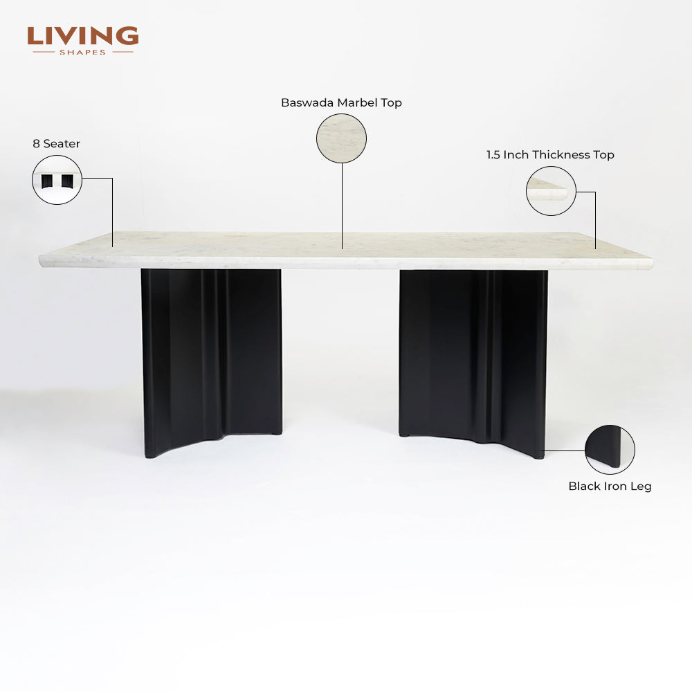 Omar Marble 8 Seater Dining Table with Iron - Black - Baswada