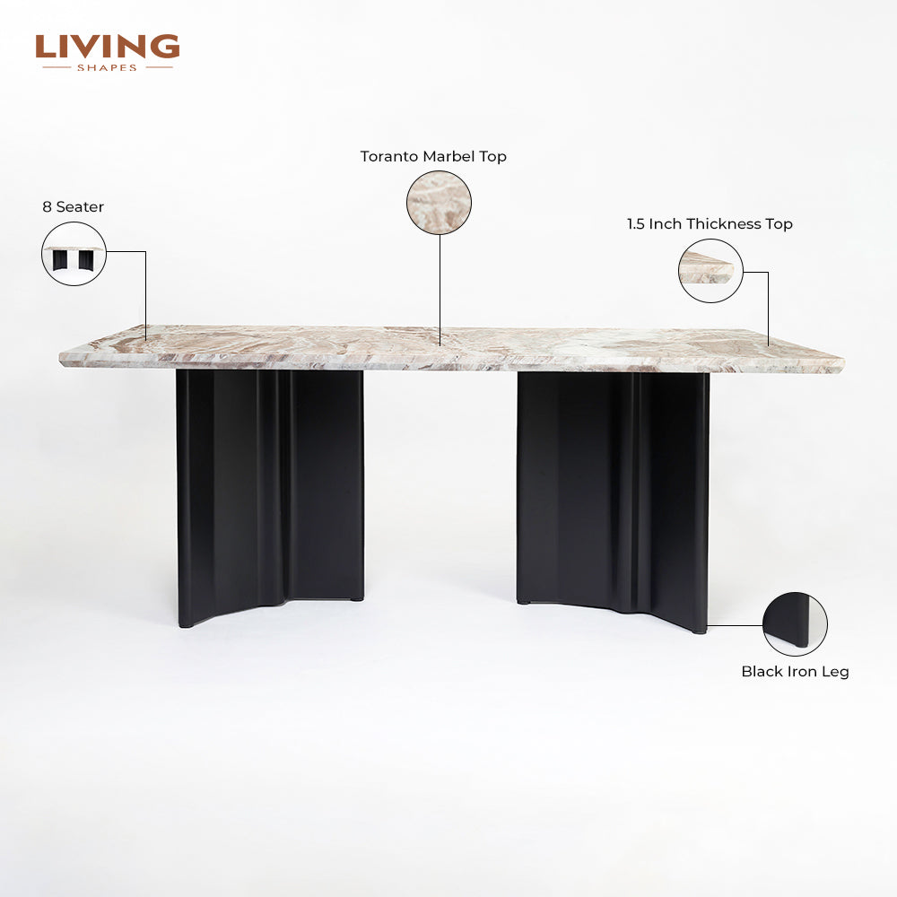 Omar Marble 8 Seater Dining Table with Iron - Black - Toranto