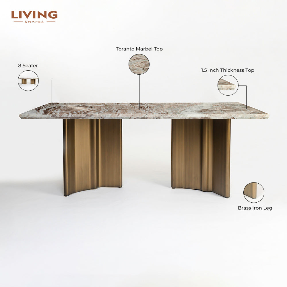 Omar Marble 8 Seater Dining Table with Iron - Brass - Toranto