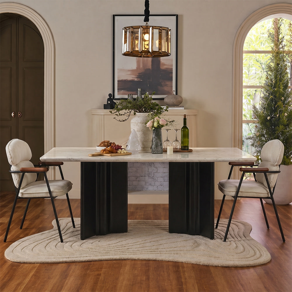 Omar Marble 8 Seater Dining Table with Iron - Black - Baswada