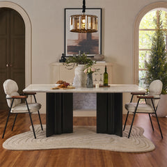 Omar Marble 8 Seater Dining Table with Iron - Black