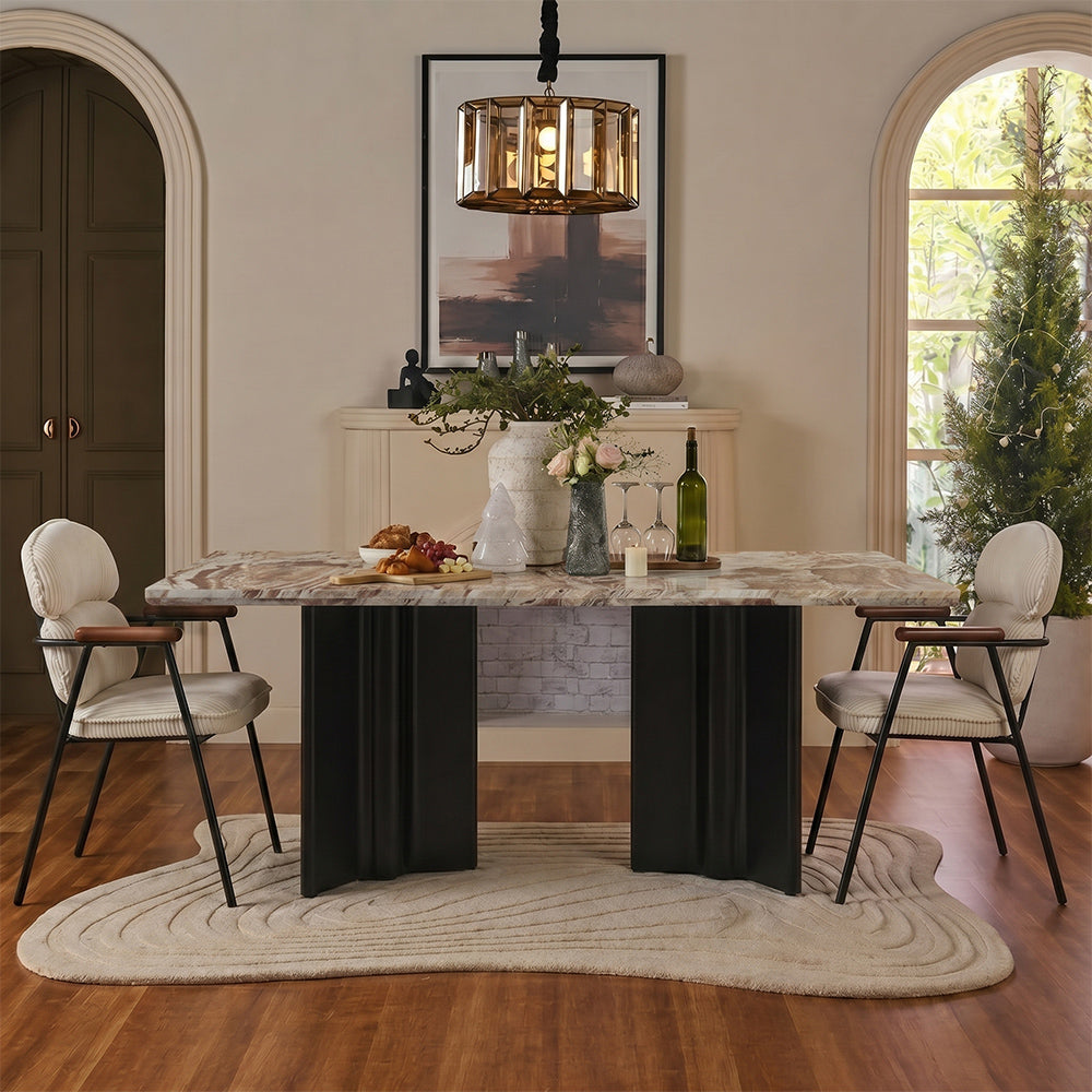 Omar Marble 8 Seater Dining Table with Iron - Black - Toranto