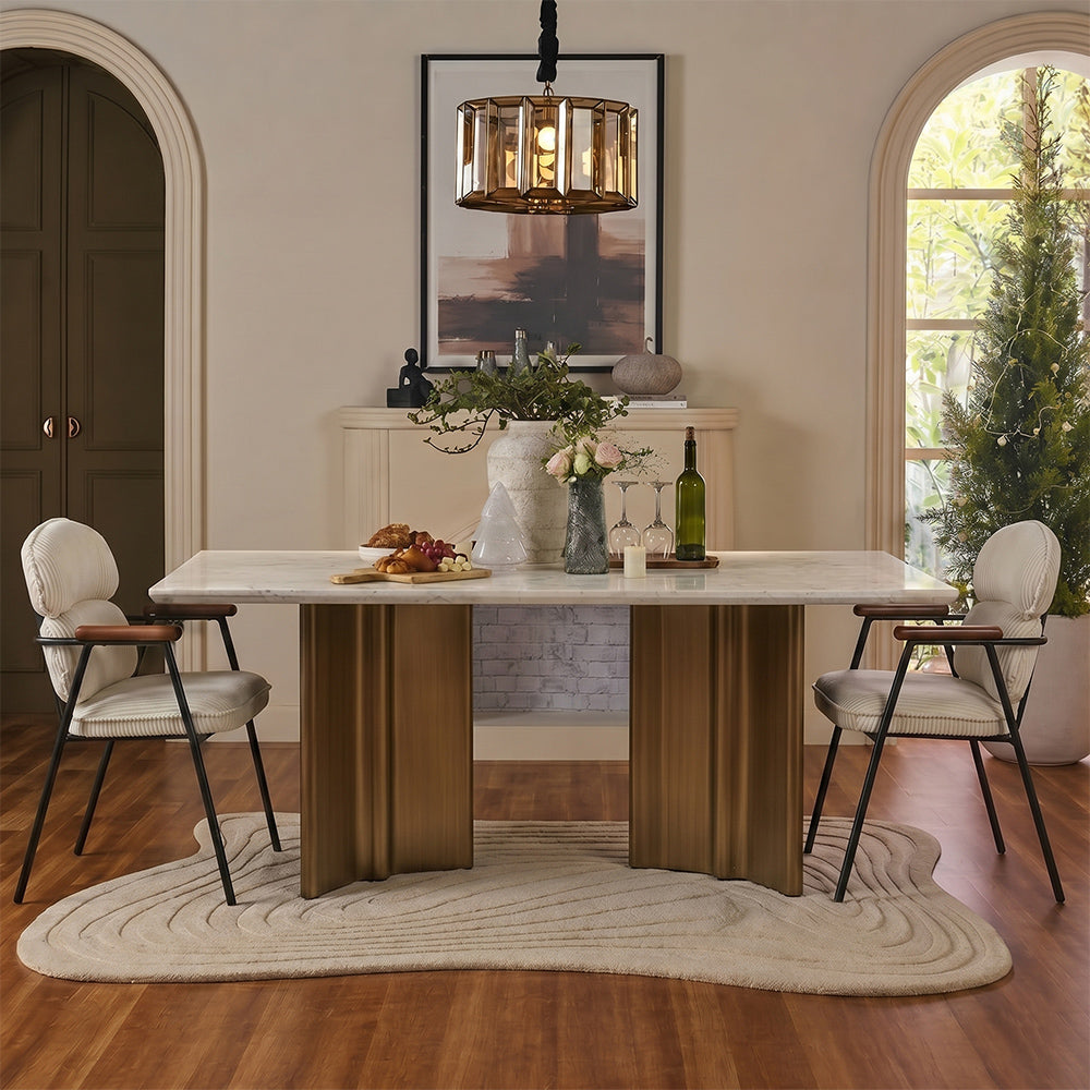 Omar Marble 8 Seater Dining Table with Iron - Brass - Baswada