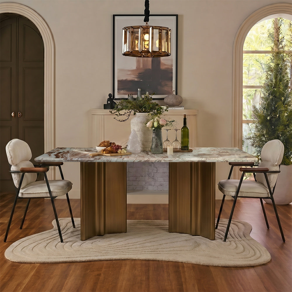 Omar Marble 8 Seater Dining Table with Iron - Brass - Toranto