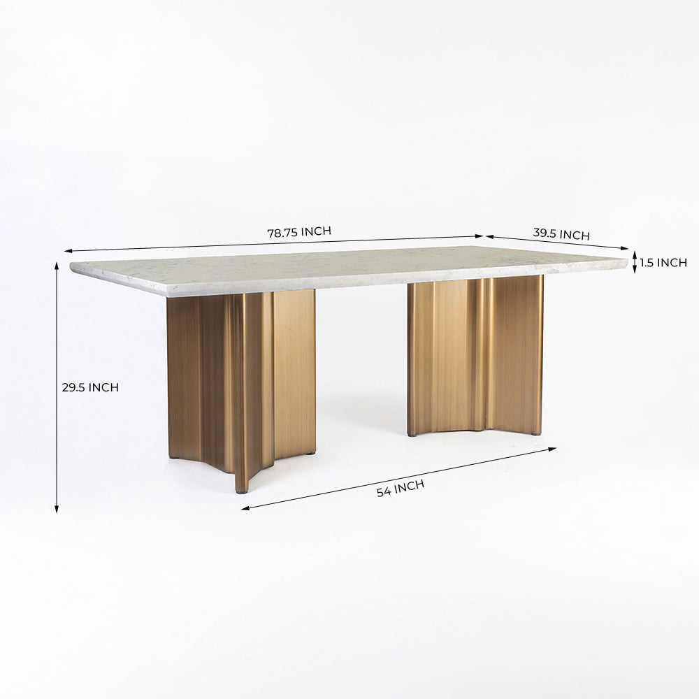Omar Marble 8 Seater Dining Table with Iron - Brass - Baswada