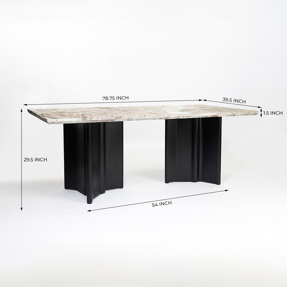 Omar Marble 8 Seater Dining Table with Iron - Black - Toranto