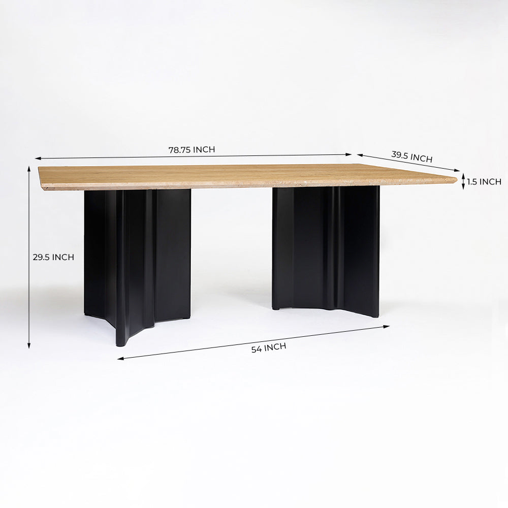 Omar Marble 8 Seater Dining Table with Iron - Black - Travertine