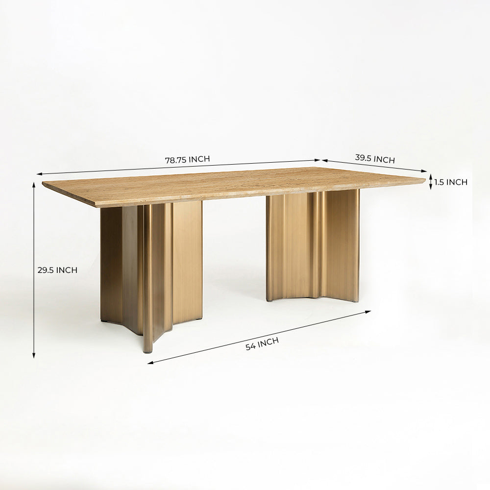 Omar Marble 8 Seater Dining Table with Iron - Brass - Travertine