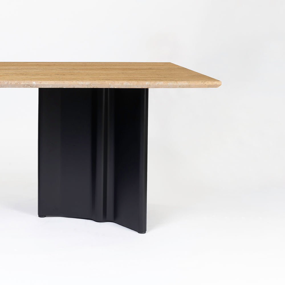 Omar Marble 8 Seater Dining Table with Iron - Black - Travertine
